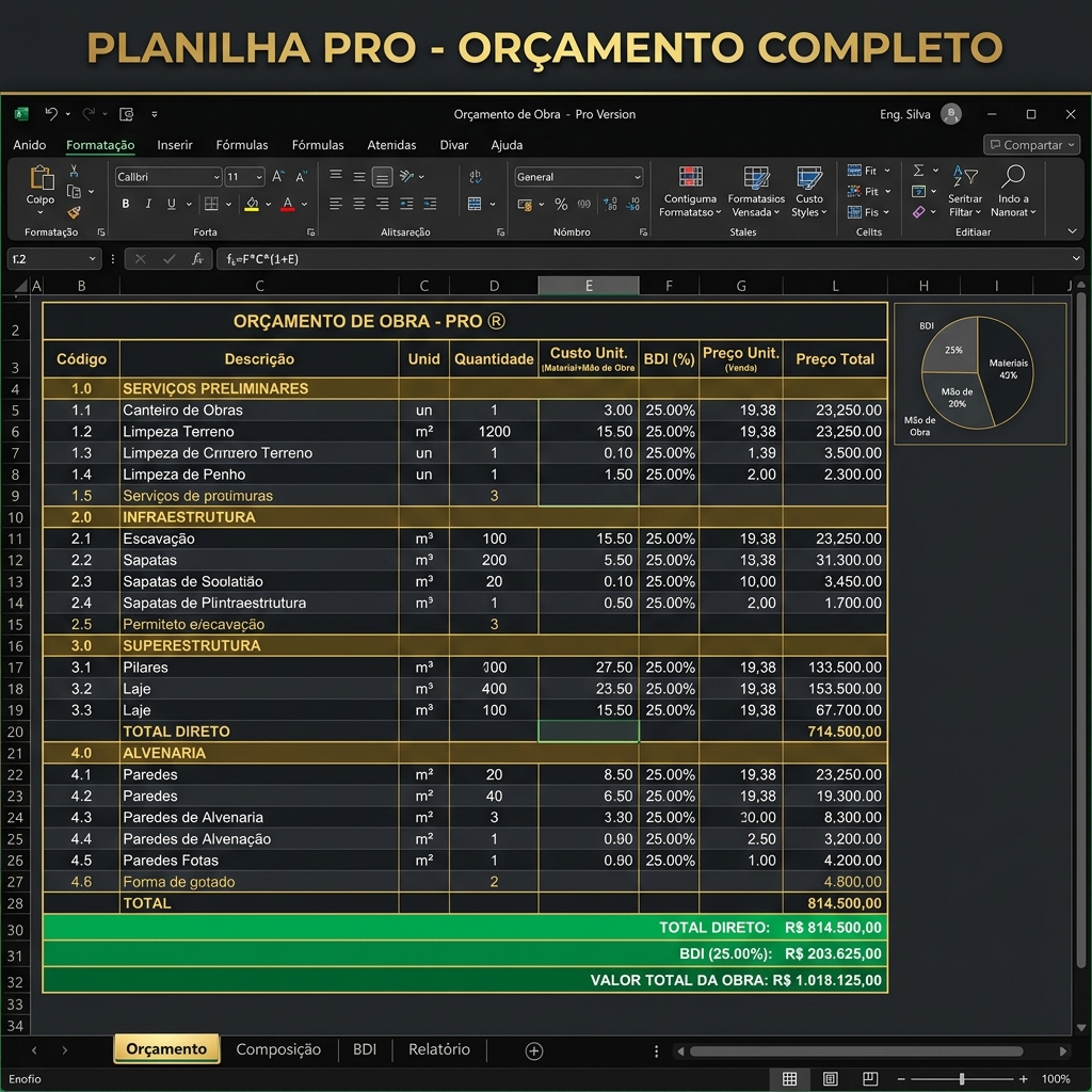 Planilha Pro de Orçamento de Obras