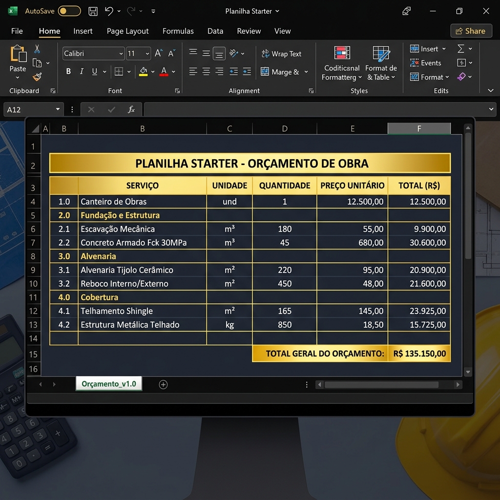 Planilha Starter de Orçamento de Obras